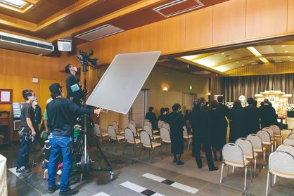豊田市の葬儀会館紫雲閣での撮影様子